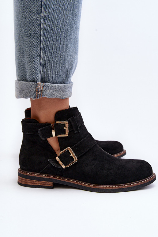 Aulinukai su plačiais kulniukais su juostelėmis juodos spalvos Melviana