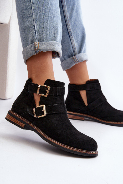 Aulinukai su plačiais kulniukais su juostelėmis juodos spalvos Melviana