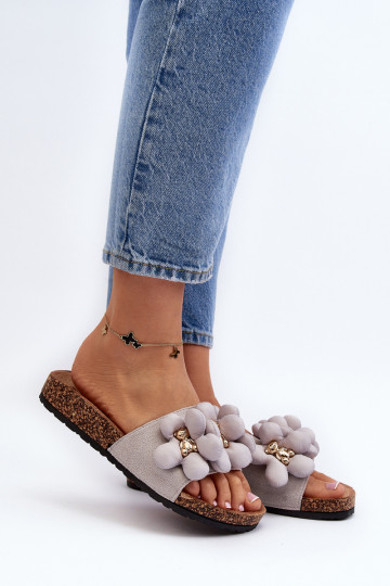 Moteriškos šlepetės su gražiomis detalėmis pilkos spalvos Bunlia 2