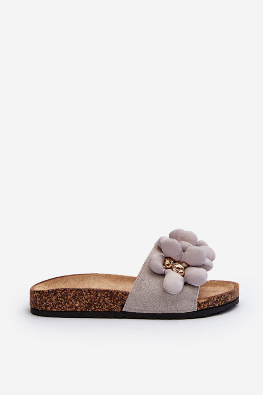 Moteriškos šlepetės su gražiomis detalėmis pilkos spalvos Bunlia