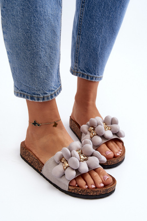 Moteriškos šlepetės su gražiomis detalėmis pilkos spalvos Bunlia