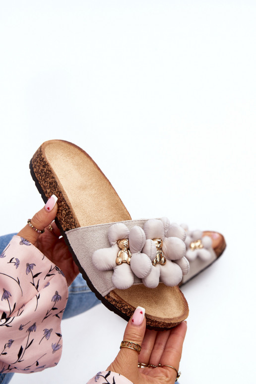 Moteriškos šlepetės su gražiomis detalėmis pilkos spalvos Bunlia