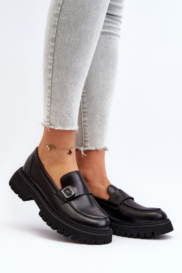 moteriški mokasinai su dirželiais juodos spalvos Flanila 2