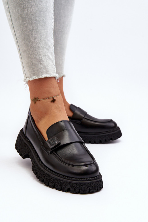 moteriški mokasinai su dirželiais juodos spalvos Flanila
