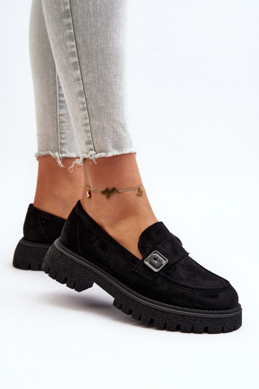 moteriški mokasinai su dirželiais juodos spalvos Flanila