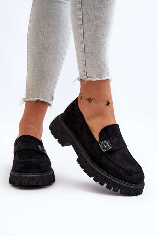 moteriški mokasinai su dirželiais juodos spalvos Flanila