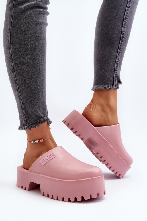 Šlepetės su madingais masyviais padais Big Star NN274020 rožinės spalvos