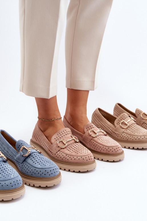 Moteriški mokasinai su ažūro elementais su ornamentais rudos spalvos Talesse