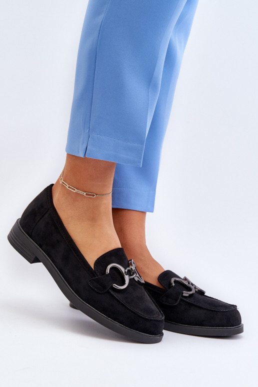 Elegantiški zomšiniai mokasinai su ornamentais juodos spalvos Echonesa