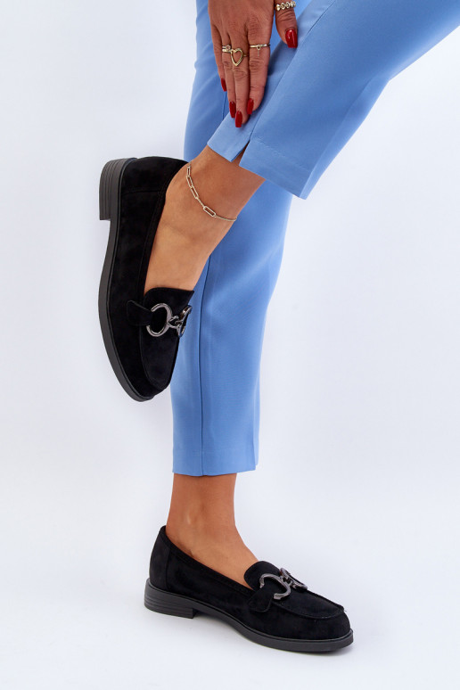 Elegantiški zomšiniai mokasinai su ornamentais juodos spalvos Echonesa