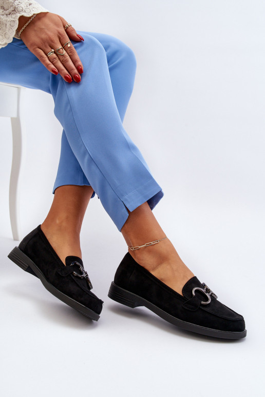 Elegantiški zomšiniai mokasinai su ornamentais juodos spalvos Echonesa