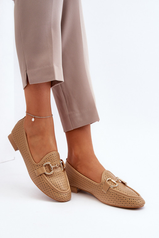 moteriški mokasinai su plačiais kulniukais su ornamentais rudos spalvos Iluvana