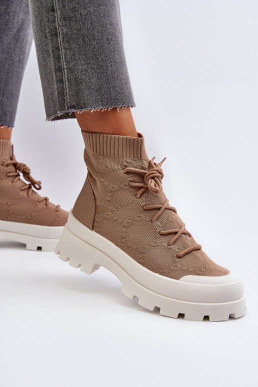 su kojinės tipo auliuku Įsispiriamo modelio Aulinukai rudos spalvos Solime su kojinės tipo auliuku Įsispiriamo modelio Aulinukai rudos spalvos Solime