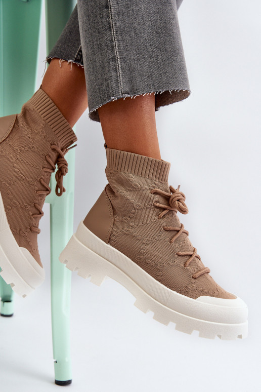 su kojinės tipo auliuku Įsispiriamo modelio Aulinukai rudos spalvos Solime su kojinės tipo auliuku Įsispiriamo modelio Aulinukai rudos spalvos Solime