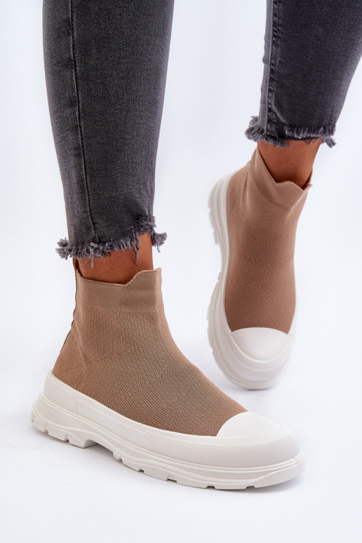 Įsispiriamo modelio su kojinės tipo auliuku Moteriški aulinukai rudos spalvos Ilanae Įsispiriamo modelio su kojinės tipo auliuku Moteriški aulinukai rudos spalvos Ilanae