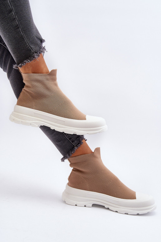 Įsispiriamo modelio su kojinės tipo auliuku Moteriški aulinukai rudos spalvos Ilanae Įsispiriamo modelio su kojinės tipo auliuku Moteriški aulinukai rudos spalvos Ilanae