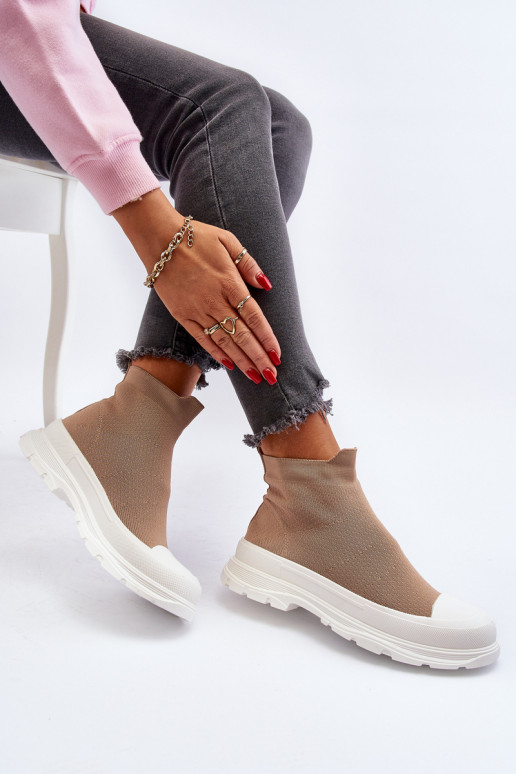 Įsispiriamo modelio su kojinės tipo auliuku Moteriški aulinukai rudos spalvos Ilanae Įsispiriamo modelio su kojinės tipo auliuku Moteriški aulinukai rudos spalvos Ilanae