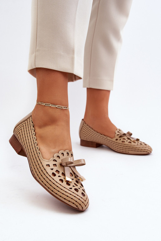 Ažūrinės balerinos   su kaspinais smėlio spalvos Nestavia Ažūrinės balerinos   su kaspinais smėlio spalvos Nestavia