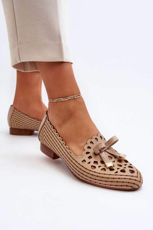 Ažūrinės balerinos   su kaspinais smėlio spalvos Nestavia Ažūrinės balerinos   su kaspinais smėlio spalvos Nestavia