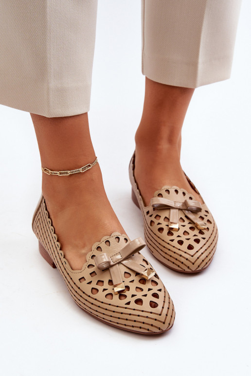 Ažūrinės balerinos   su kaspinais smėlio spalvos Nestavia Ažūrinės balerinos   su kaspinais smėlio spalvos Nestavia