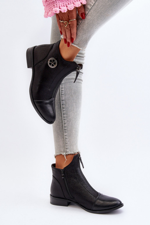 Aulinukai su plačiais kulniukais su užtrauktukais juodos spalvos Loratie Aulinukai su plačiais kulniukais su užtrauktukais juodos spalvos Loratie