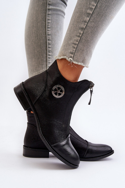 Aulinukai su plačiais kulniukais su užtrauktukais juodos spalvos Loratie Aulinukai su plačiais kulniukais su užtrauktukais juodos spalvos Loratie