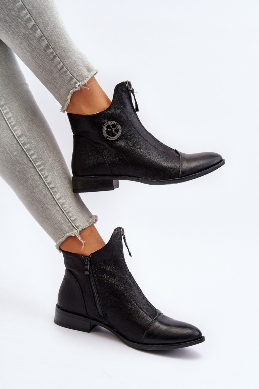 Aulinukai su plačiais kulniukais su užtrauktukais juodos spalvos Loratie Aulinukai su plačiais kulniukais su užtrauktukais juodos spalvos Loratie