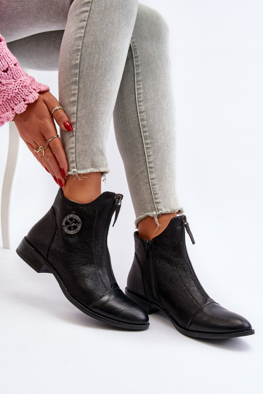 Aulinukai su plačiais kulniukais su užtrauktukais juodos spalvos Loratie Aulinukai su plačiais kulniukais su užtrauktukais juodos spalvos Loratie