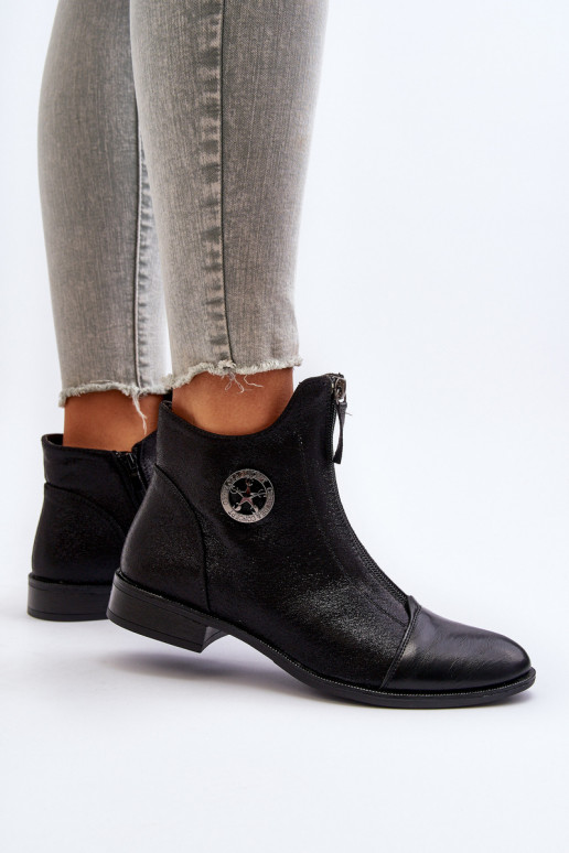 Aulinukai su plačiais kulniukais su užtrauktukais juodos spalvos Loratie Aulinukai su plačiais kulniukais su užtrauktukais juodos spalvos Loratie