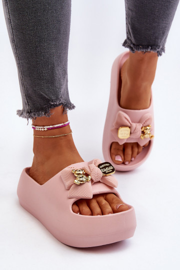 Lengvos šlepetės Moteriškos šlepetės su kaspinais rožinės spalvos Salessa 2