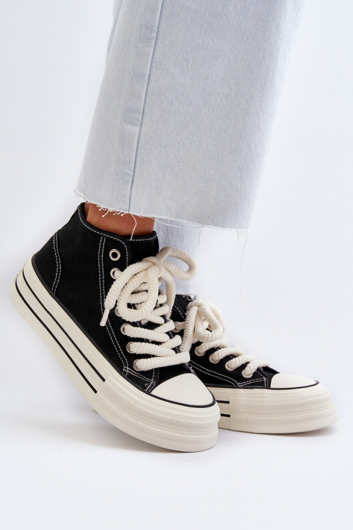 Laisvalaikio bateliai su platforma juodos spalvos Aineri Laisvalaikio bateliai su platforma juodos spalvos Aineri