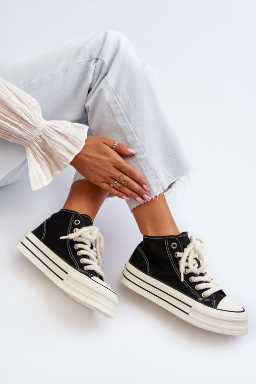 Laisvalaikio bateliai su platforma juodos spalvos Aineri Laisvalaikio bateliai su platforma juodos spalvos Aineri