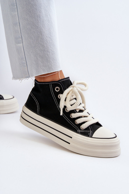 Laisvalaikio bateliai su platforma juodos spalvos Aineri Laisvalaikio bateliai su platforma juodos spalvos Aineri