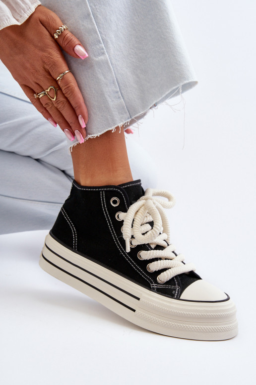 Laisvalaikio bateliai su platforma juodos spalvos Aineri Laisvalaikio bateliai su platforma juodos spalvos Aineri