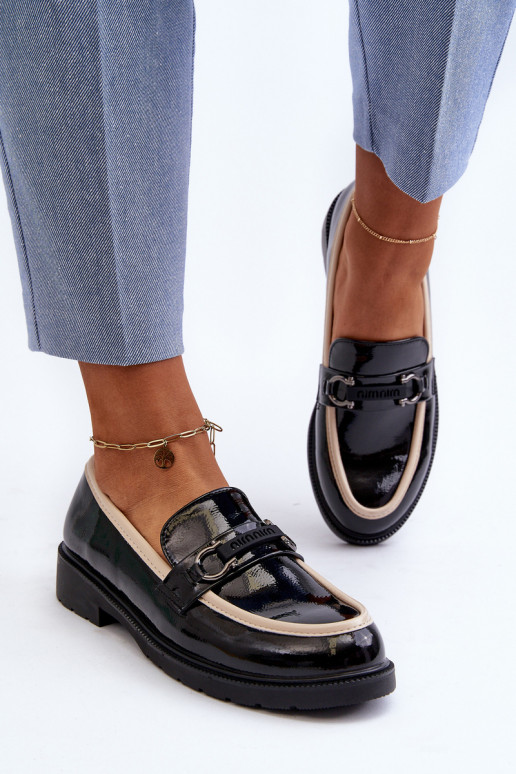 Moteriški lakuoti batai Mokasinai S.Barski HY336A juodos spalvos Moteriški lakuoti batai Mokasinai S.Barski HY336A juodos spalvos