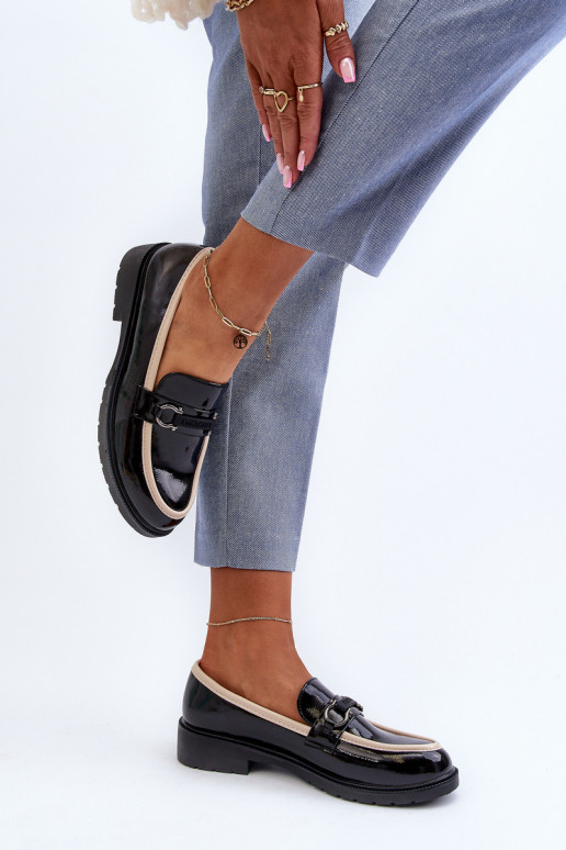 Moteriški lakuoti batai Mokasinai S.Barski HY336A juodos spalvos Moteriški lakuoti batai Mokasinai S.Barski HY336A juodos spalvos