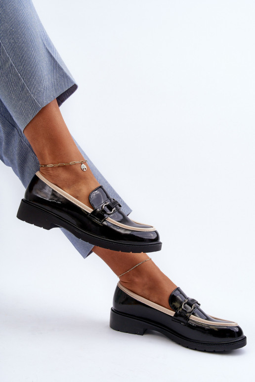 Moteriški lakuoti batai Mokasinai S.Barski HY336A juodos spalvos Moteriški lakuoti batai Mokasinai S.Barski HY336A juodos spalvos