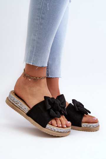 Šlepetės su platforma su kaspinais juodos spalvos Aflia