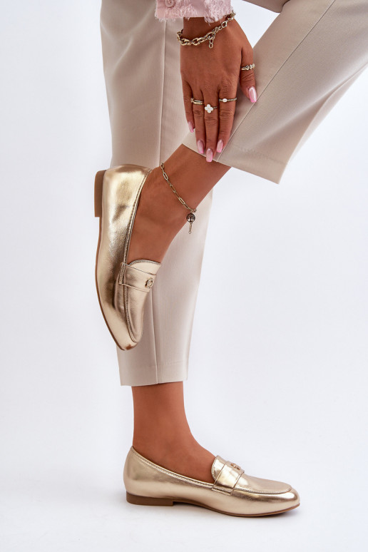 moteriški mokasinai su plačiais kulniukais aukso spalvos Sylvaine moteriški mokasinai su plačiais kulniukais aukso spalvos Sylvaine