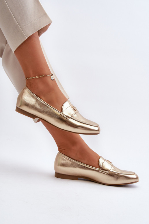 moteriški mokasinai su plačiais kulniukais aukso spalvos Sylvaine moteriški mokasinai su plačiais kulniukais aukso spalvos Sylvaine