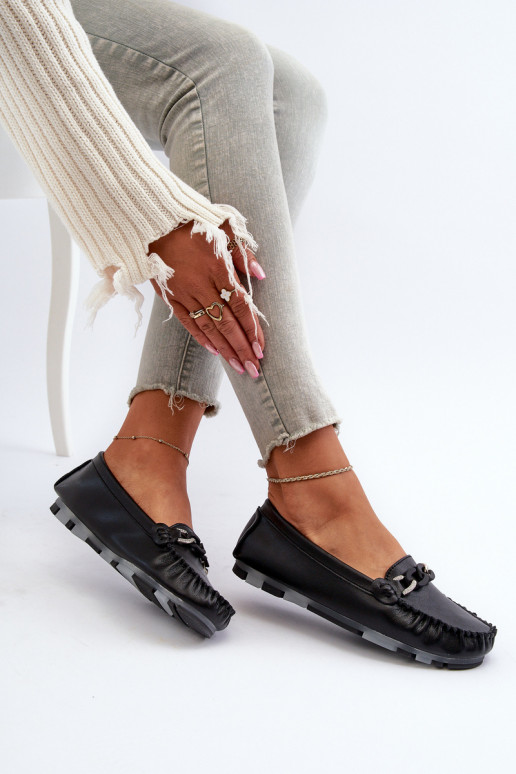 moteriški mokasinai su ornamentais juodos spalvos S.Barski LR339