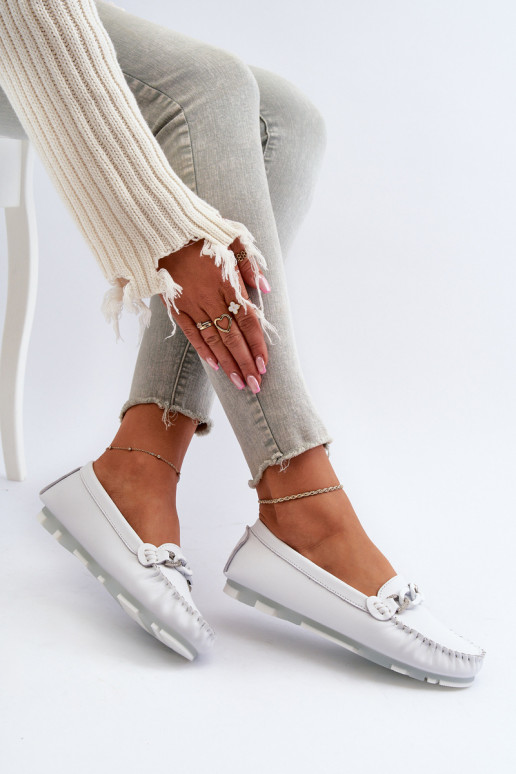 moteriški mokasinai su ornamentais baltos spalvos S.Barski LR339