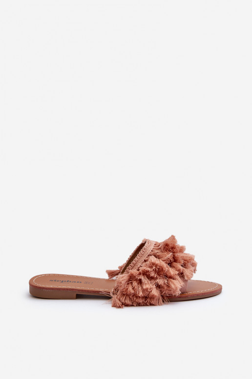 lygiapadžiai Moteriškos šlepetės su kutais rožinės spalvos Rialle lygiapadžiai Moteriškos šlepetės su kutais rožinės spalvos Rialle