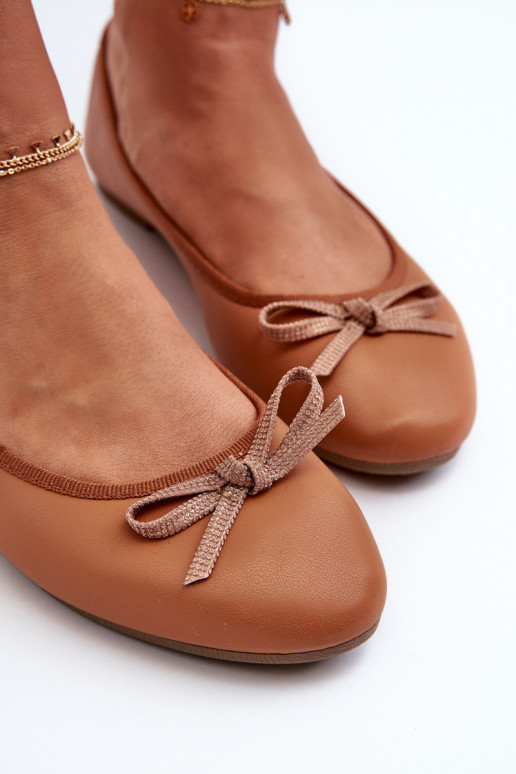 Balerinos Eko   su kaspinais rudos spalvos Sandelal