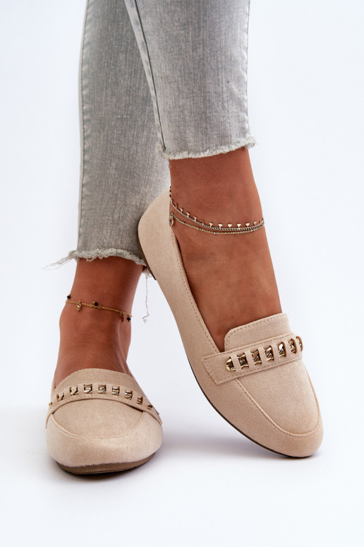 Blizgantys mokasinai   su grandinėlėmis smėlio spalvos Aredilla