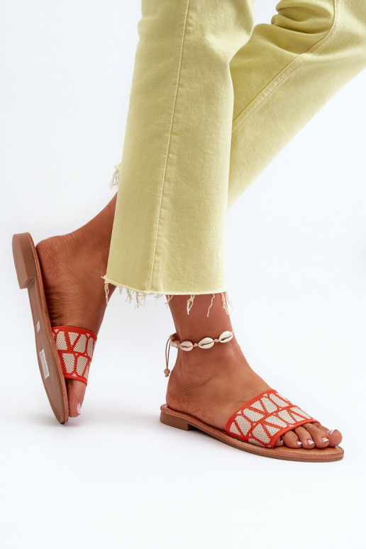 Moteriškos šlepetės su plačiais kulniukais oranžinės spalvos Traivea Moteriškos šlepetės su plačiais kulniukais oranžinės spalvos Traivea