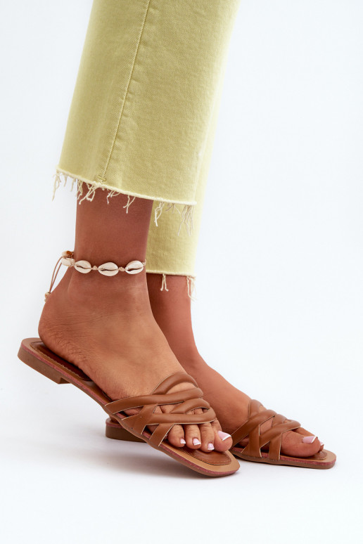 Moteriškos šlepetės Eko   su plačiais kulniukais rudos spalvos Moldela