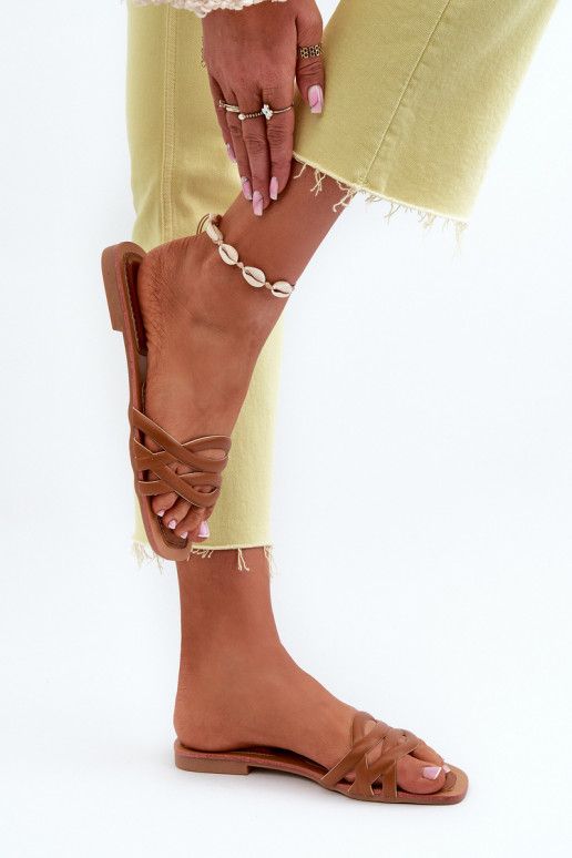 Moteriškos šlepetės Eko   su plačiais kulniukais rudos spalvos Moldela