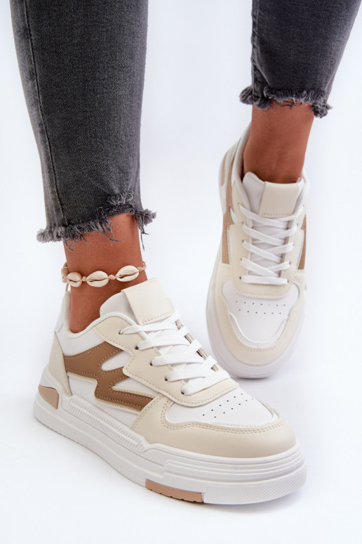 Sneakers modelio batai   su platforma iš dirbtinės odos smėlio spalvos Lynnette