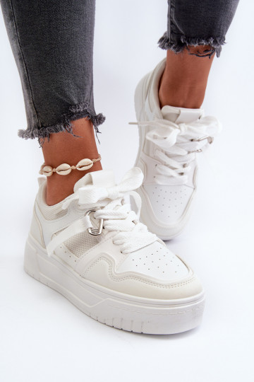 Sneakers modelio batai   su platforma iš dirbtinės odos baltos spalvos Moun